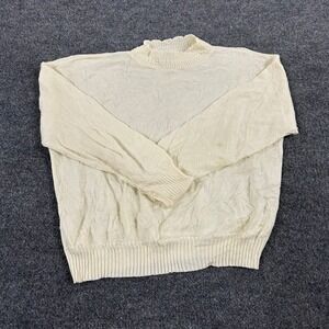 Kenneth Too! Sweater Womens XL Cream Textured Floral Mock Neck Vintage USA